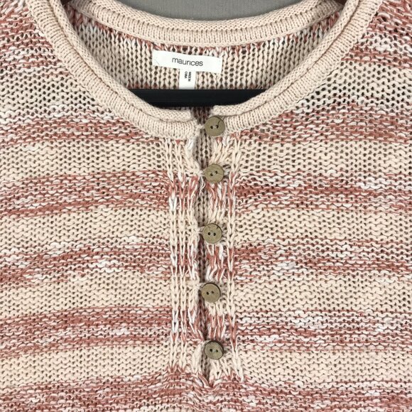 Maurices Sweater Women's Medium Red Striped Knit Pullover Button Long Sleeve - Picture 6 of 13